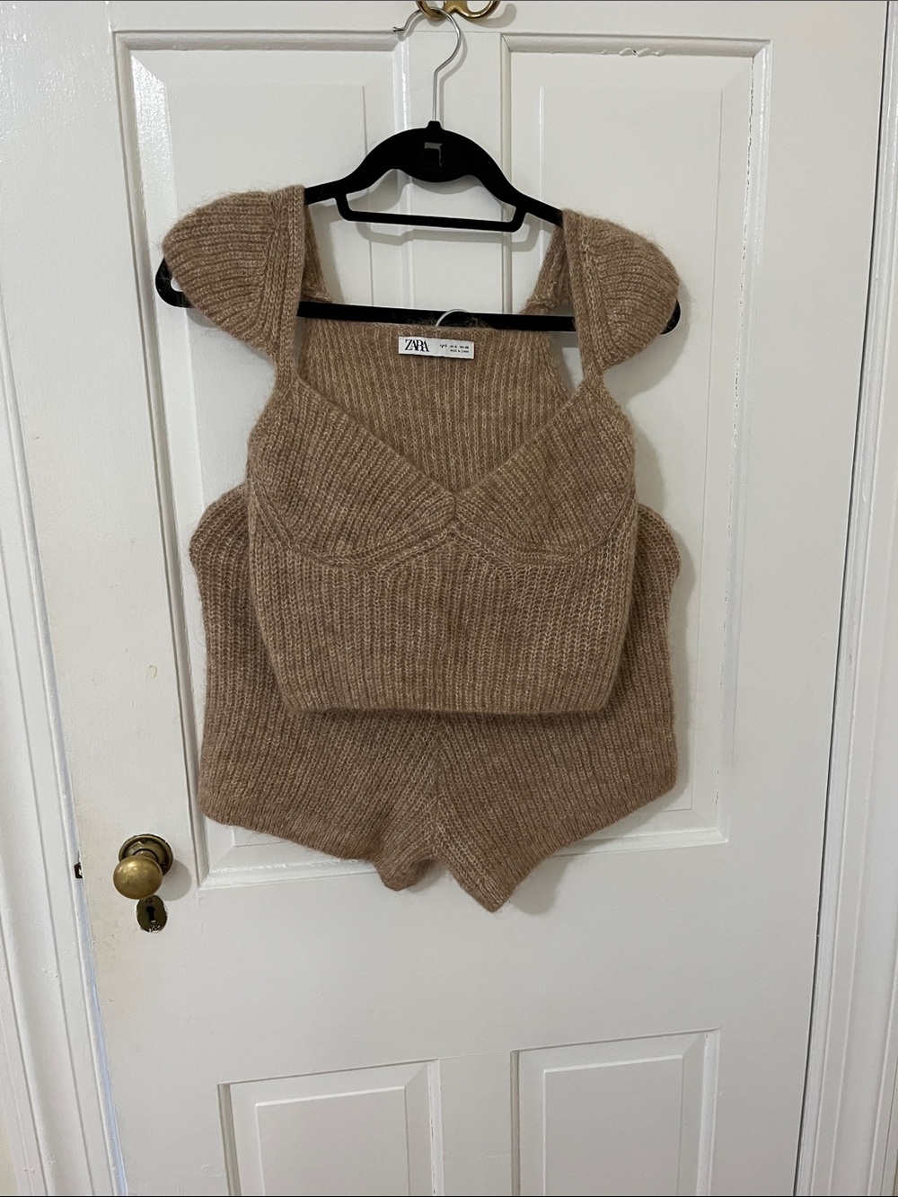 Zara Ribbed Knit Two-Piece Set in Taupe